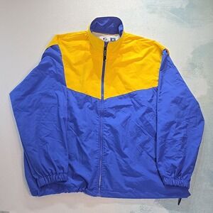 VTG Game Sportswear Mens XL Windbreaker Blue Yellow Colorblock Mesh Lined Jacket